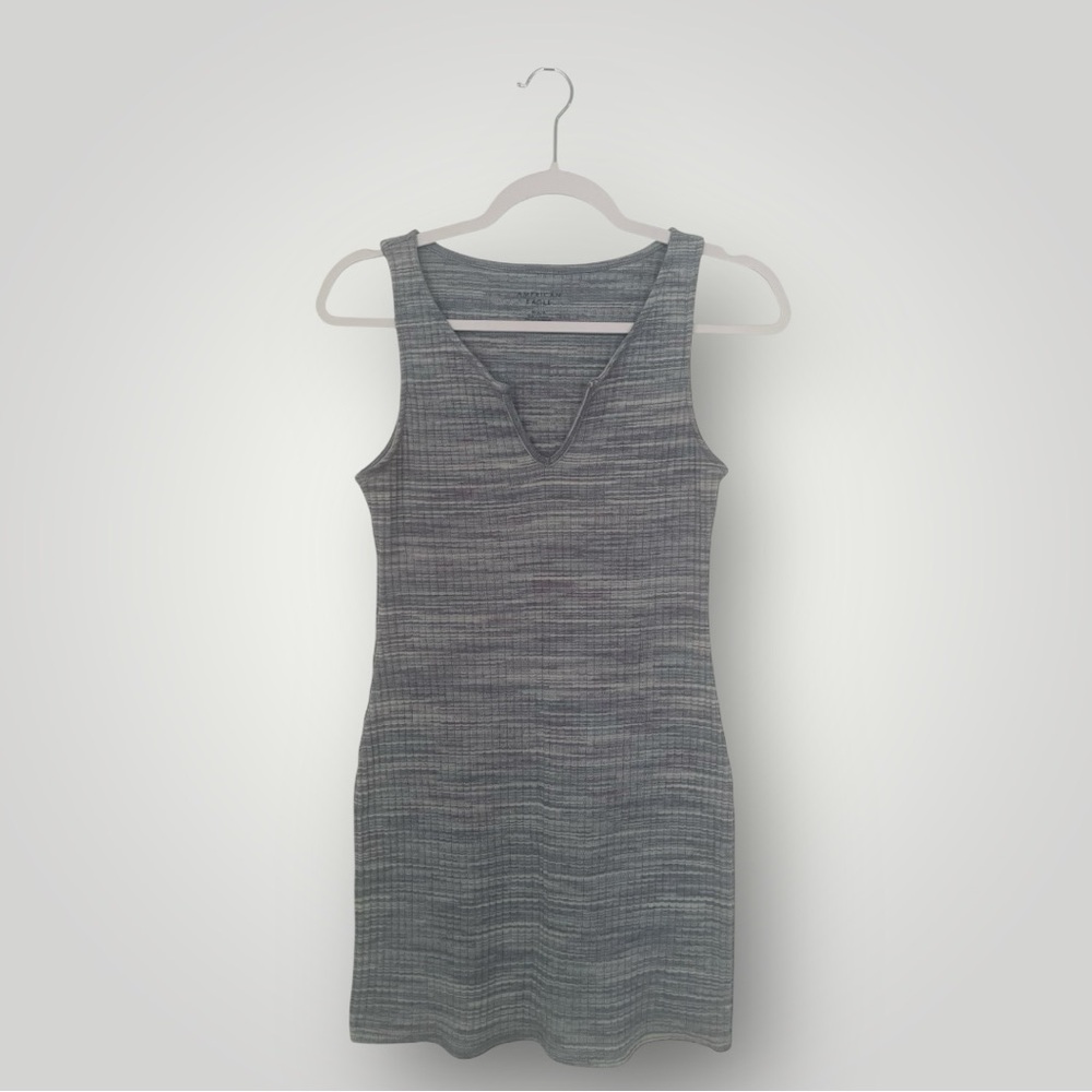 American Eagle Outfitters Blue Gray Heathered V-Neck Knit Mini Dress